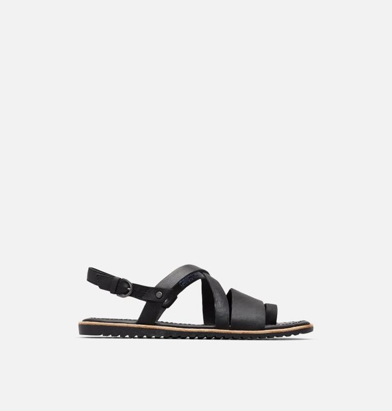 Womens Sandals Black - Sorel Ella™ Criss Cross Flat - 621-YERAJD